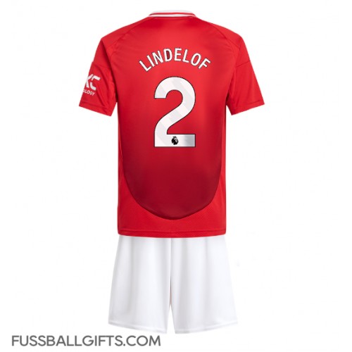 Manchester United Victor Lindelof #2 Fußballbekleidung Heimtrikot Kinder 2024-25 Kurzarm (+ kurze hosen)